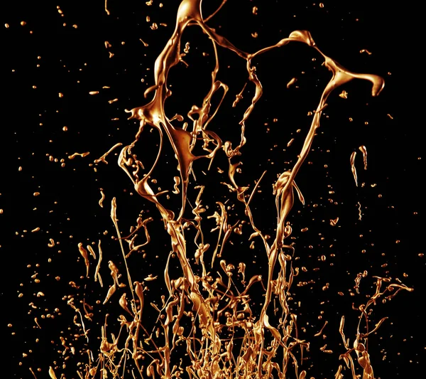 黒い背景に抽象的な金色の液体スプラッシュ — ストック写真