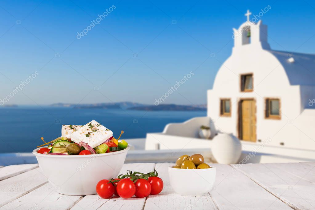 Greek food background. Traditional different greek dishes.