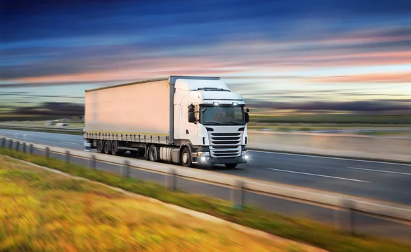 Truck with container on road, cargo transportation concept. — Stock Photo, Image