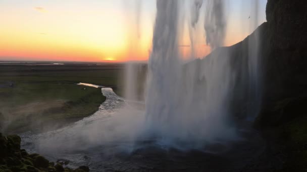 Bela cachoeira Seljalandsfoss na Islândia durante o pôr do sol . — Vídeo de Stock