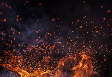 Burning sparks flying. Beautiful flames background. clipart