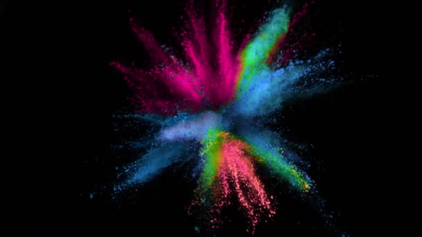 Colorful powder exploding on black background in super slow motion. — Stock Video