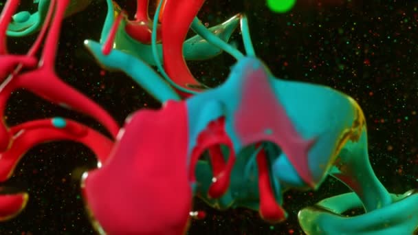 Абстрактное красочное разливание жидкости, супер медленное движение — стоковое видео