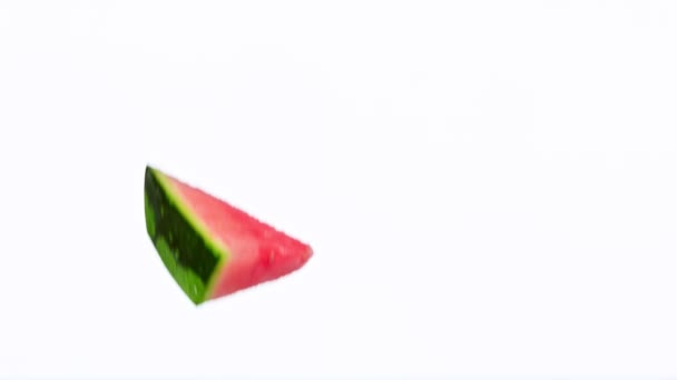 Fresh Water Melon Slices Falling into Water in Super Slow Motion — Stock Video