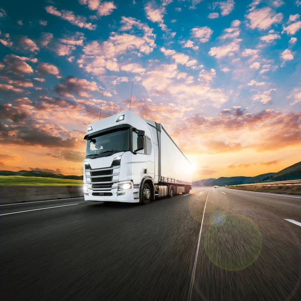 Truck with container on road, cargo transportation concept. — Stock Photo, Image