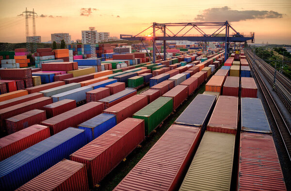 Container vagoons in export and import business and logistics.