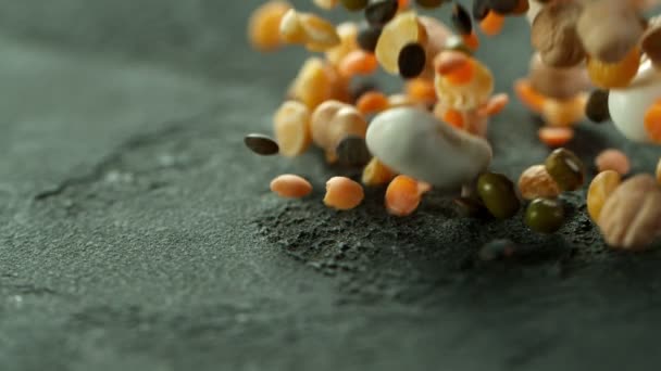 Legume mix pouring. Shot with high speed cinematic camera. Slow Motion. — Stock Video