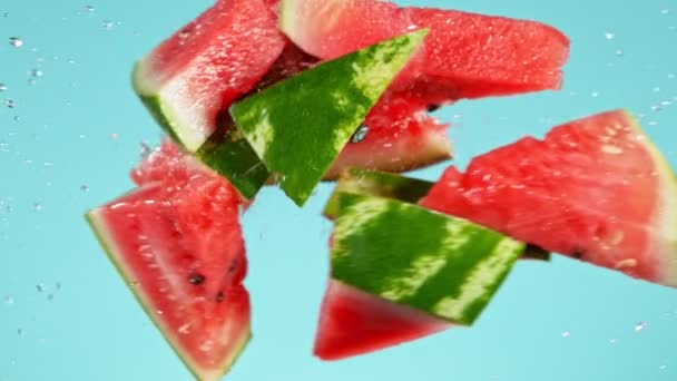 Super Slow Motion Shot of Fresh Water Melon Collision with Splashing Water — Stock Video
