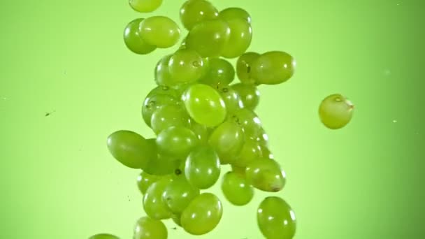 Super Slow Motion Shot de uvas frescas colisionan con agua salpicada — Vídeos de Stock