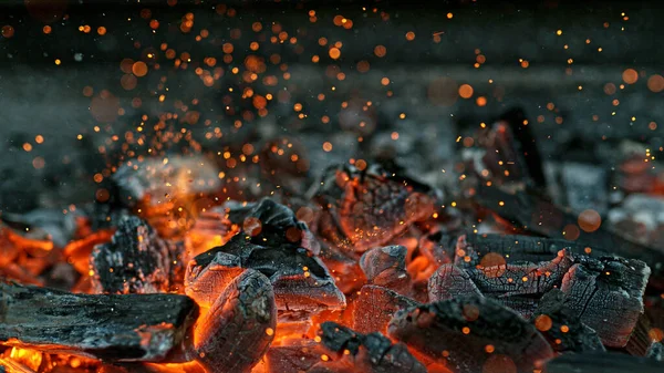 Barbecue Grill With Glowing Charcoal Briquettes — Stock Photo, Image