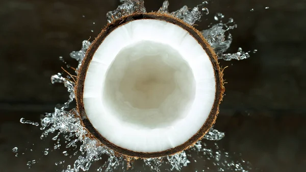 Freeze Motion of Water Splashing op kokosnoot — Stockfoto