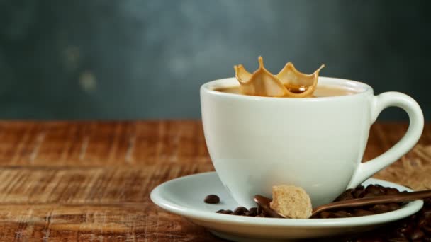 Caindo cana-de-açúcar em xícara de café, super lento moton. — Vídeo de Stock