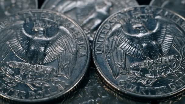Estados Unidos Quarter Dollar Coins Conceito Financeiro Extremo Close — Vídeo de Stock