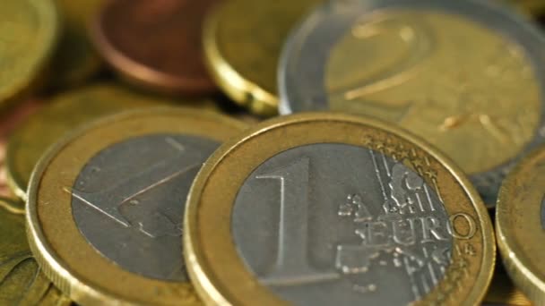 Montón Monedas Euro Dinero Banco Finanzas Concepto Negocio Efecto Cámara — Vídeos de Stock