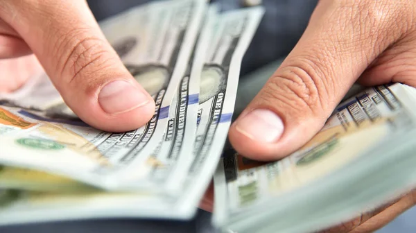 Close Businessman Counts Money Hands Financial Success Wealth Concept — Stock Photo, Image