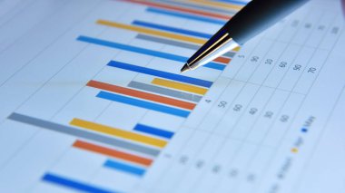 Kalem tablet ekranındaki yıllık rapora işaret ediyor. Finans ve ticaret konsepti. Kapat..