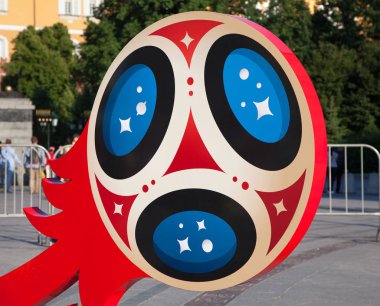Moskova, Rusya - 16 Haziran 2018: Sembolik futbol topu. 2018 FIFA Dünya Kupası