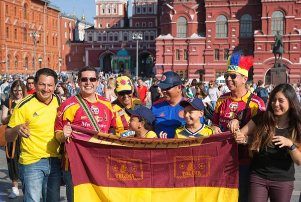 Moskva Ryssland Juni 2018 Colombianska Fotbollsfans Röda Torget Moskva Football — Stockfoto