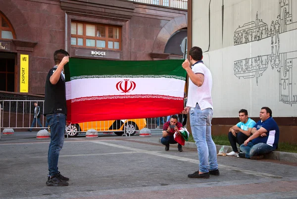 Mosca Russia Giugno 2018 Tifosi Iraniani Sulla Piazza Rossa Con — Foto Stock