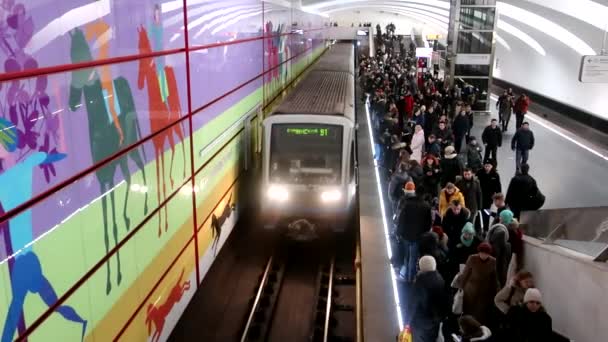Moskova Rusya Aralık 2018 Bitsevsky Park Metro Istasyonunda Tren Geldiğinde — Stok video