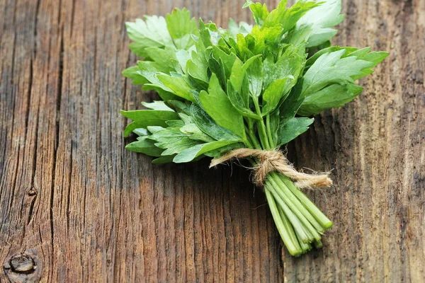 Bunch Lovage Herb Wooden Background — Stock Photo, Image