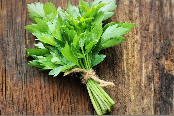 Bunch Lovage Herb Wooden Background — Stock Photo, Image