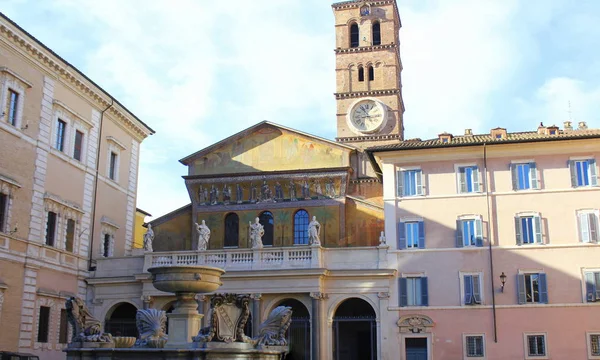 Basilica Santa Maria Trastevere Ain Trastevere Bei Sonnenuntergang Rom Italien — Stockfoto