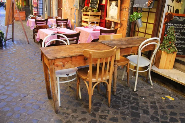 Trastevere Rome Italy December 2018 Outdoor Cafe Tables Old Cozy — Stock Photo, Image