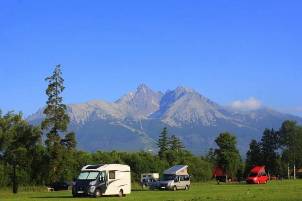 Morning landscape with a camping in mountains of High Tatras, Slovakia