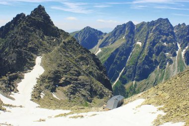 Dağda kar ile Yüksek Tatras panorama, Slovakya