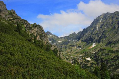 Yüksek Tatras, Slovakya'da bulutlar ile dağlar ve mavi gökyüzü