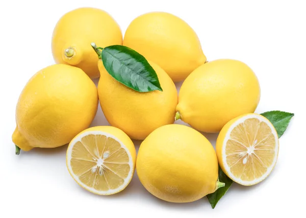 Mogen Citron Frukt Med Citronblad Den Vita Bakgrunden — Stockfoto