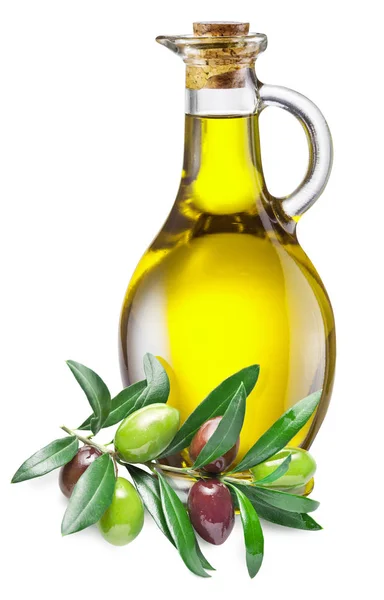 Bottle Olive Oil Olive Twig Berries File Contains Clipping Path — Stock Photo, Image