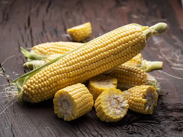 Ear Maize Corn Dark Wooden Background — Stock Photo, Image