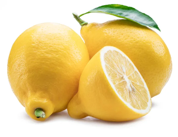 Mogen Citron Frukt Med Citronblad Den Vita Bakgrunden — Stockfoto