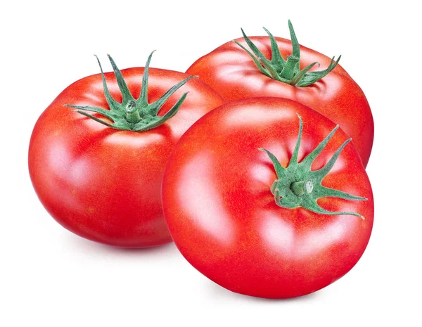 Drei Reife Rote Tomaten Isoliert Auf Weißem Hintergrund Atelierbild — Stockfoto