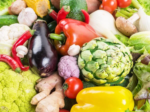 Verschillende Biologische Groenten Veelkleurige Voedsel Achtergrond — Stockfoto