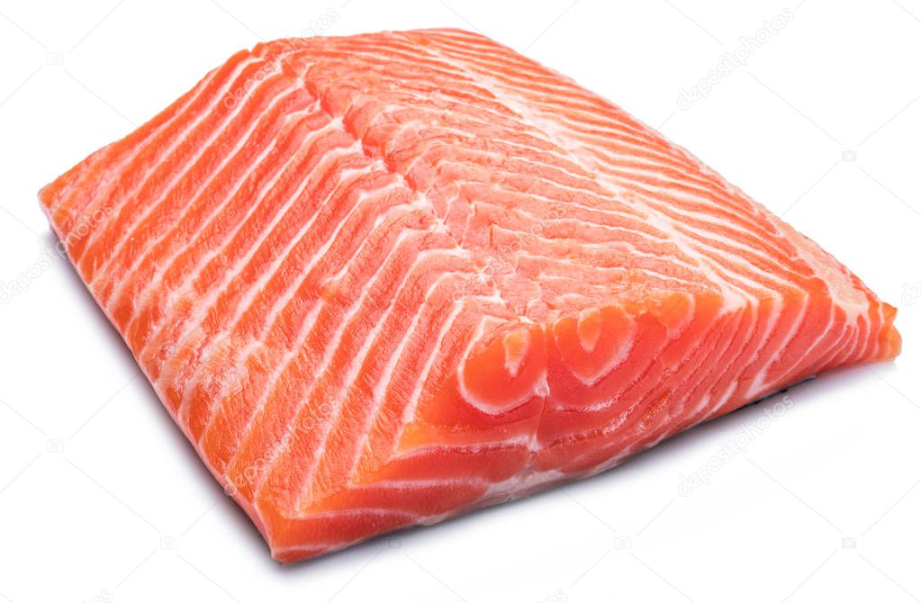 Fresh raw salmon fillet isolated on white background.