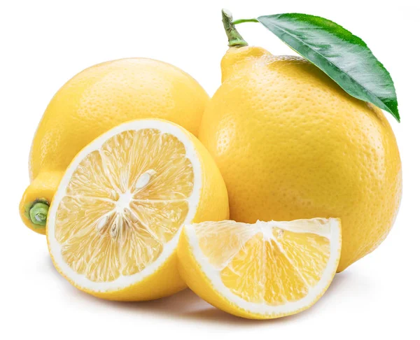 白色背景柠檬水果和柠檬片 — 图库照片