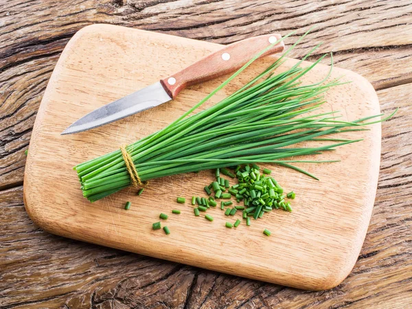 Oignon Vert Sur Table Bois — Photo