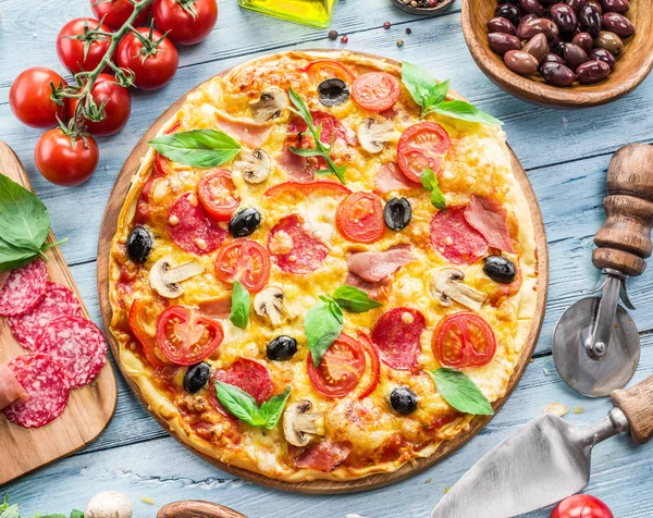 Pizza Ingredientes Fondo Alimentario — Foto de Stock