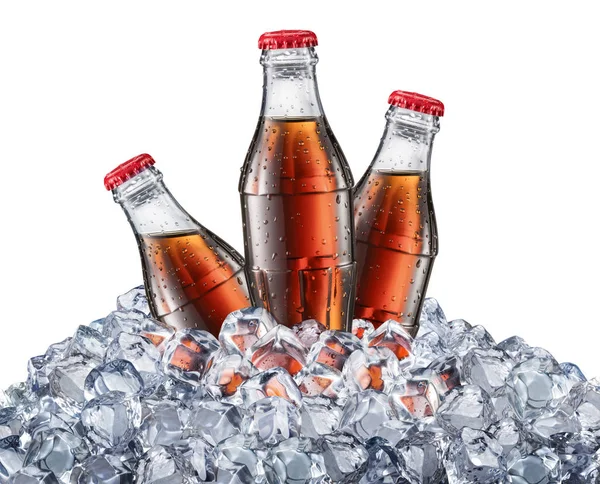 冰块中的可乐或可乐瓶 — 图库照片