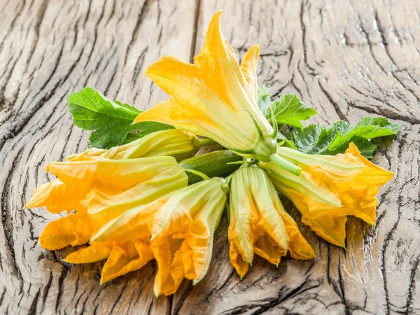 Zucchini Flowers Old Wooden Table — Stock Photo, Image