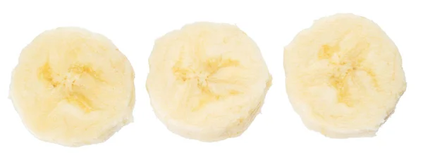Oloupaný Banán Plátky Bílém Pozadí — Stock fotografie