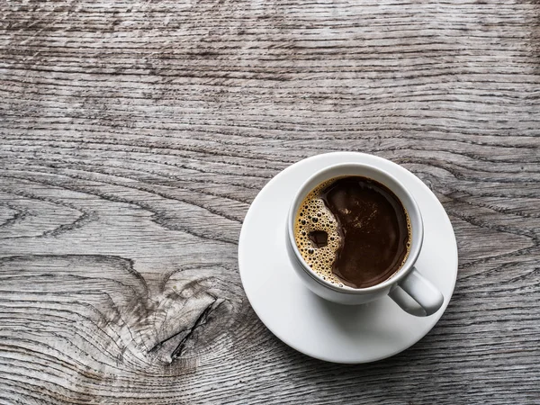 Kopp Kaffe Träbordet Ovanifrån — Stockfoto