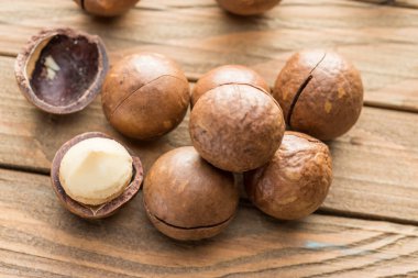 Macadamia fıstığı veya bush fındık ahşap tablo.