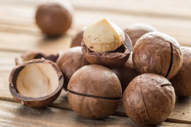 Macadamia fıstığı veya bush fındık ahşap tablo.