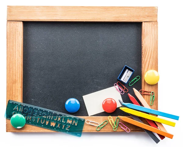 Blackboard Different School Things Close — Stock Photo, Image