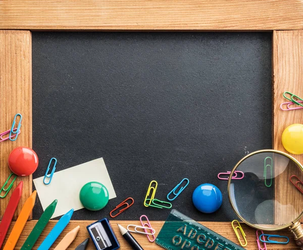 Blackboard Different School Things Close — Stock Photo, Image