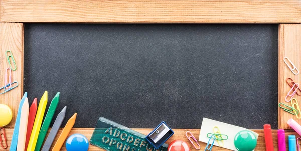 Blackboard Different School Things Close — Stock Photo, Image